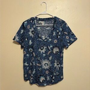 LOFT Blue and White Floral Short Sleeve Tee